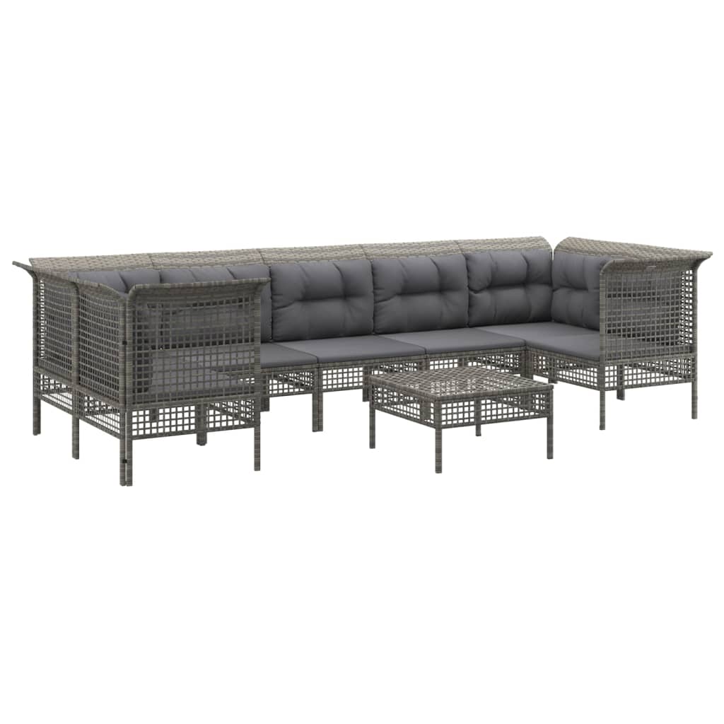 Set de muebles de jardín 8 pzas y cojines ratán sintético gris