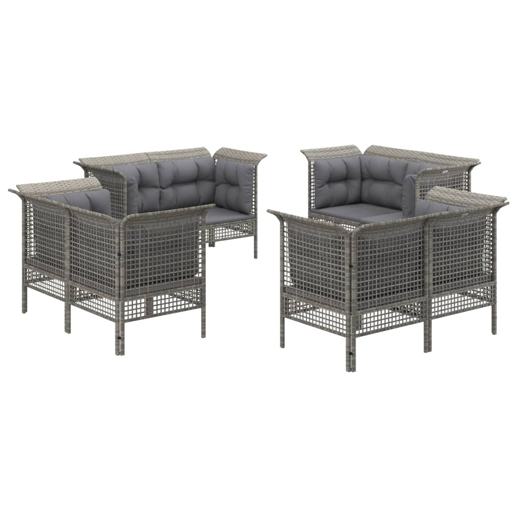 Set de muebles de jardín 8 pzas y cojines ratán sintético gris