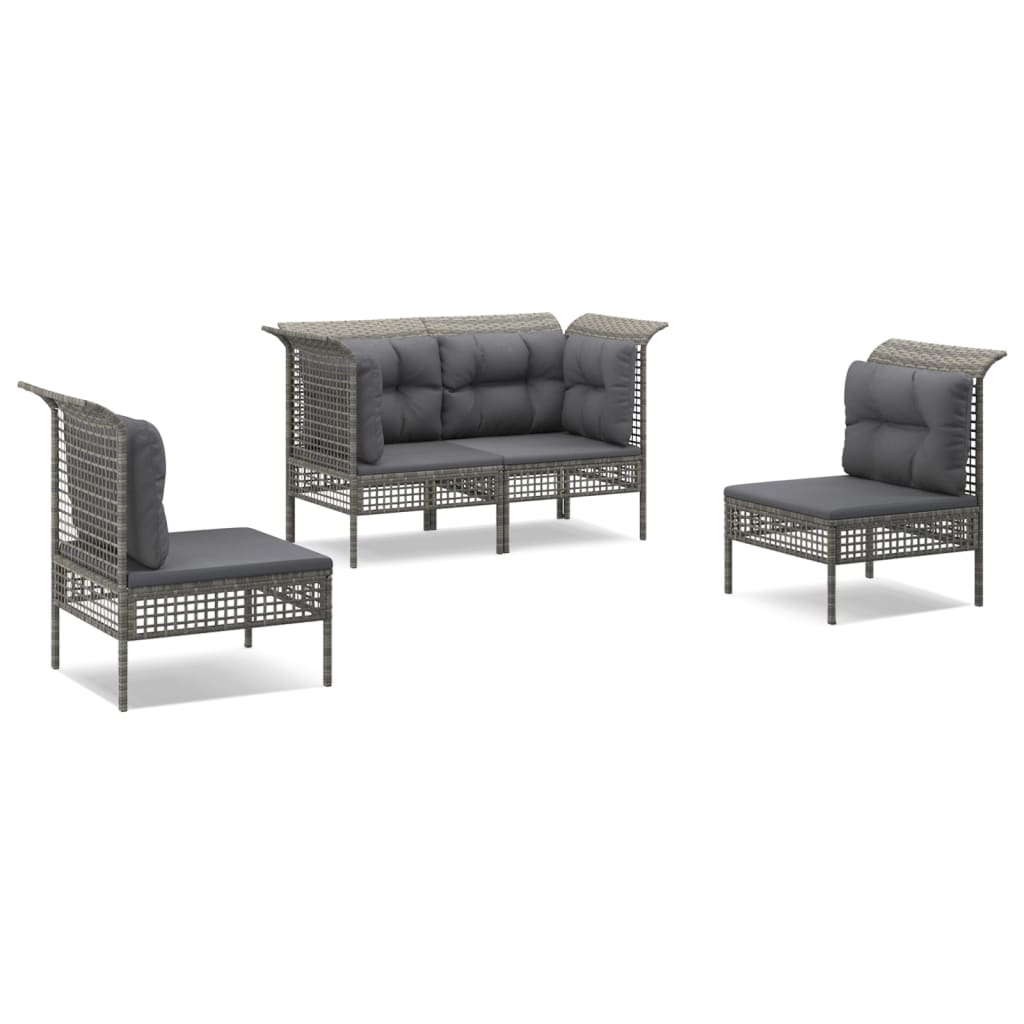 Set de muebles de jardín 4 pzas y cojines ratán sintético gris vidaXL