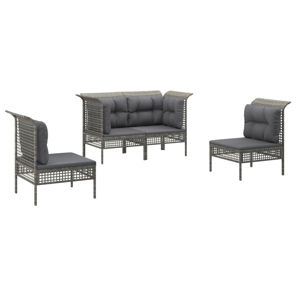 Set de muebles de jardín 4 pzas y cojines ratán sintético gris vidaXL