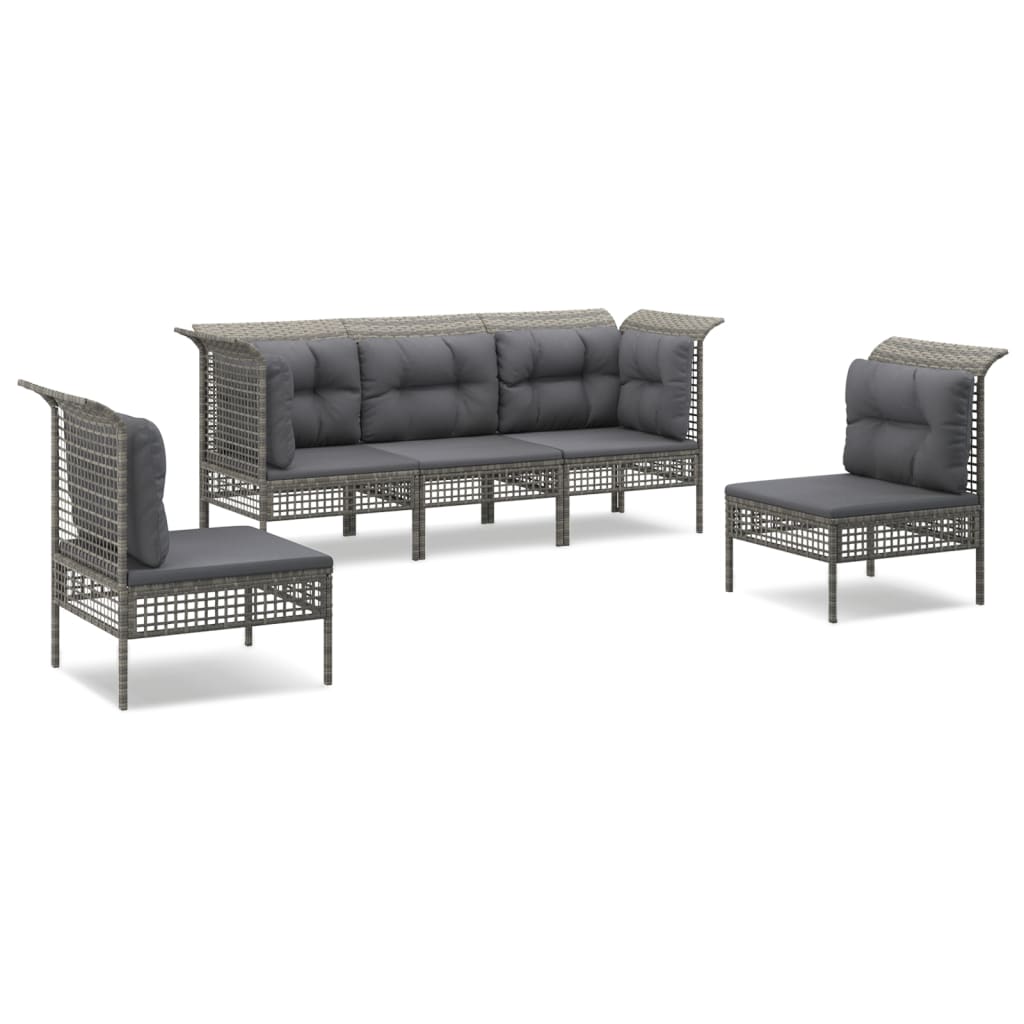 Set de muebles de jardín 5 pzas y cojines ratán sintético gris vidaXL