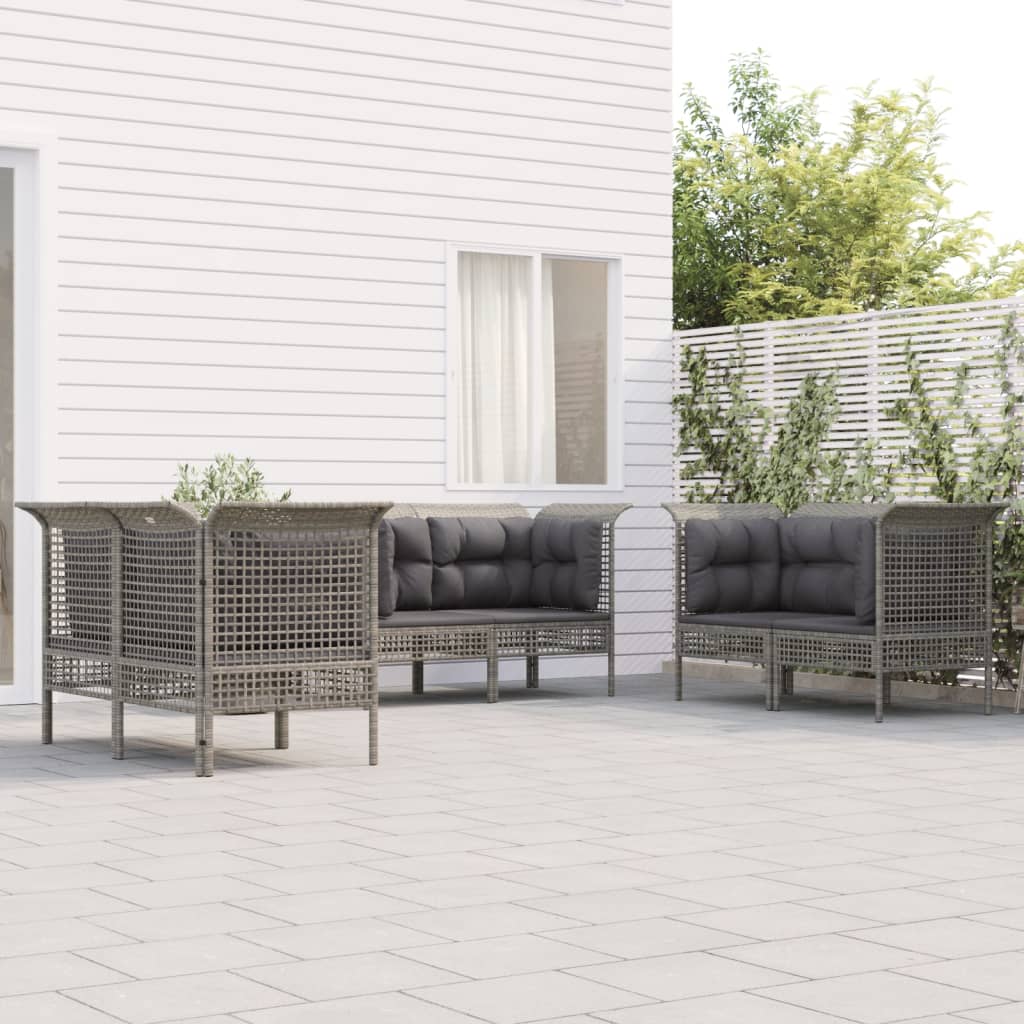 Vetonek Set de muebles de jardín 6 pzas y cojines ratán sintético gris