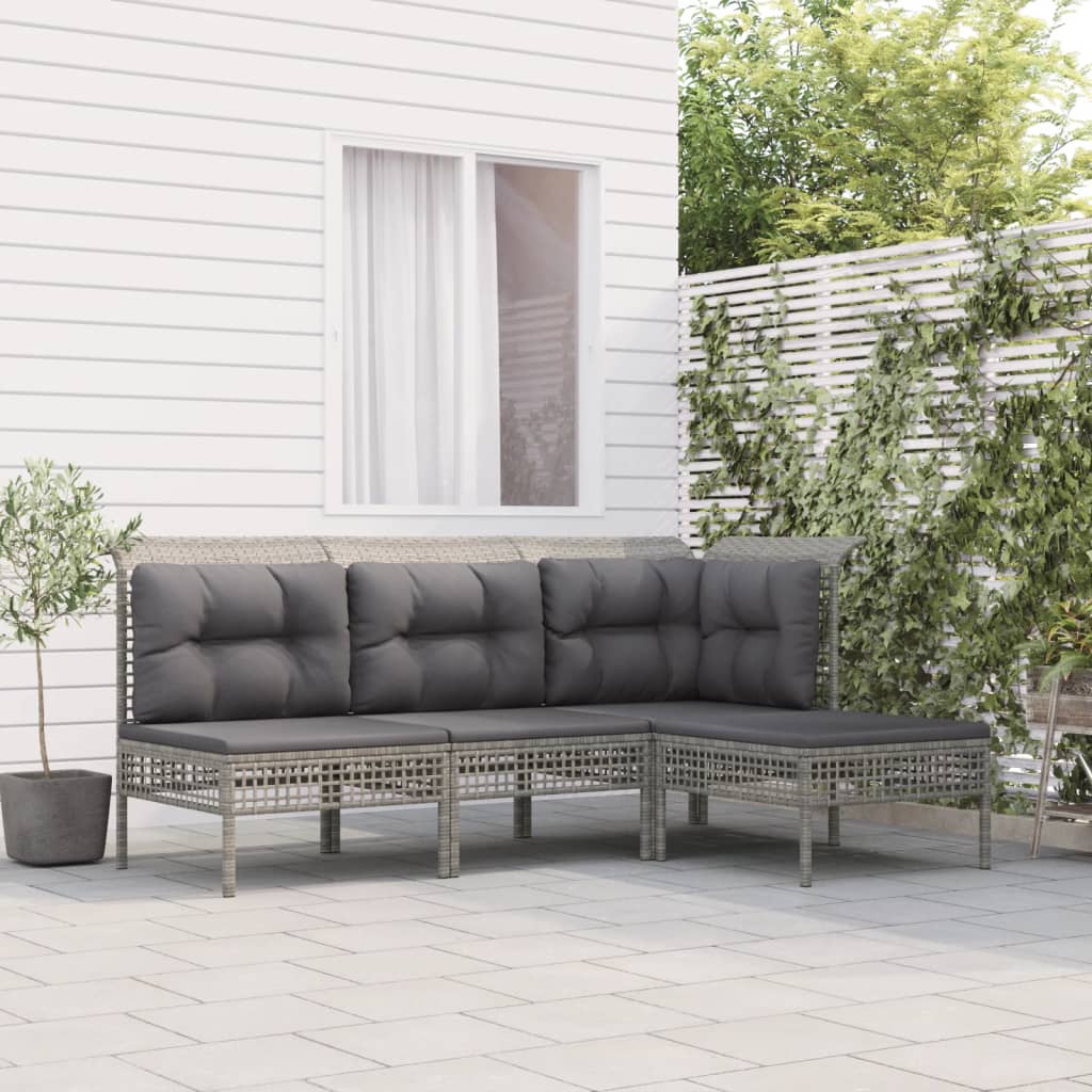 Vetonek Set de muebles de jardín 4 pzas y cojines ratán sintético gris