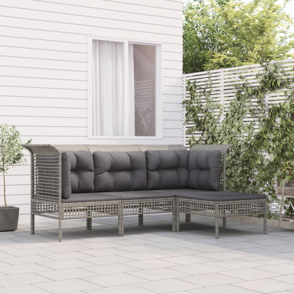 Vetonek Set de muebles de jardín 4 pzas y cojines ratán sintético gris