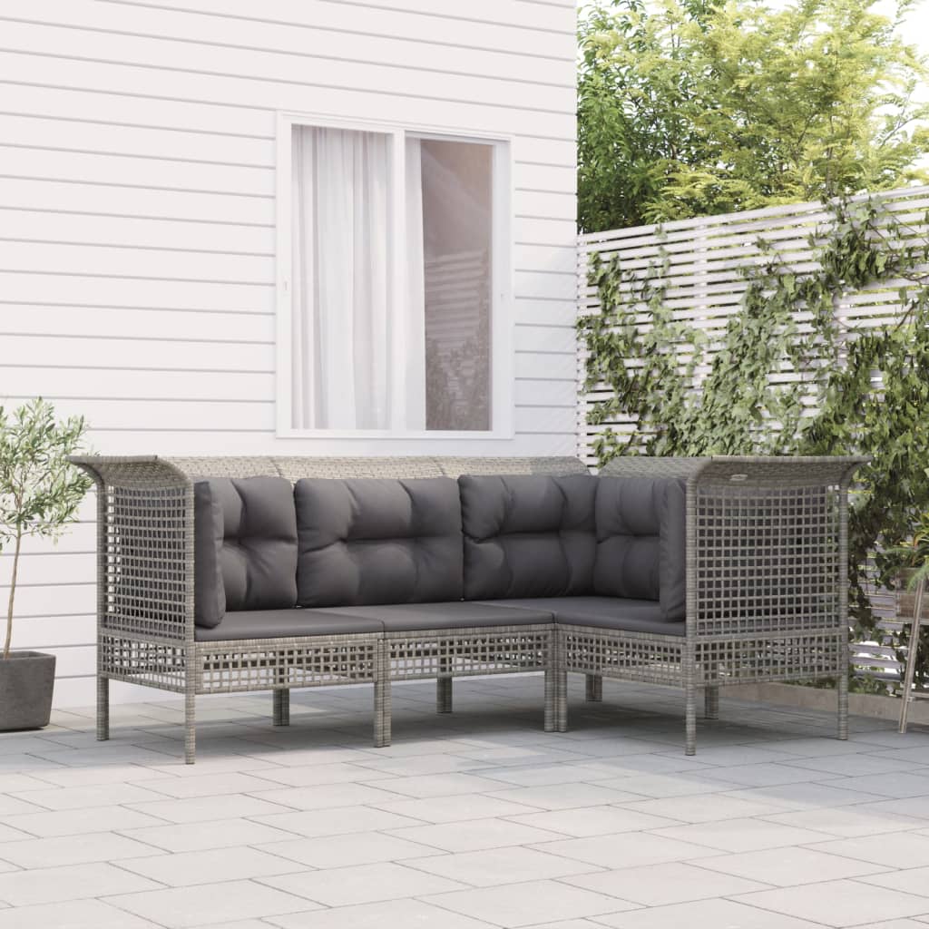 Vetonek Set de muebles de jardín 4 pzas y cojines ratán sintético gris