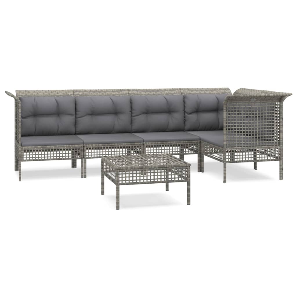 Set de muebles de jardín 6 pzas y cojines ratán sintético gris vidaXL