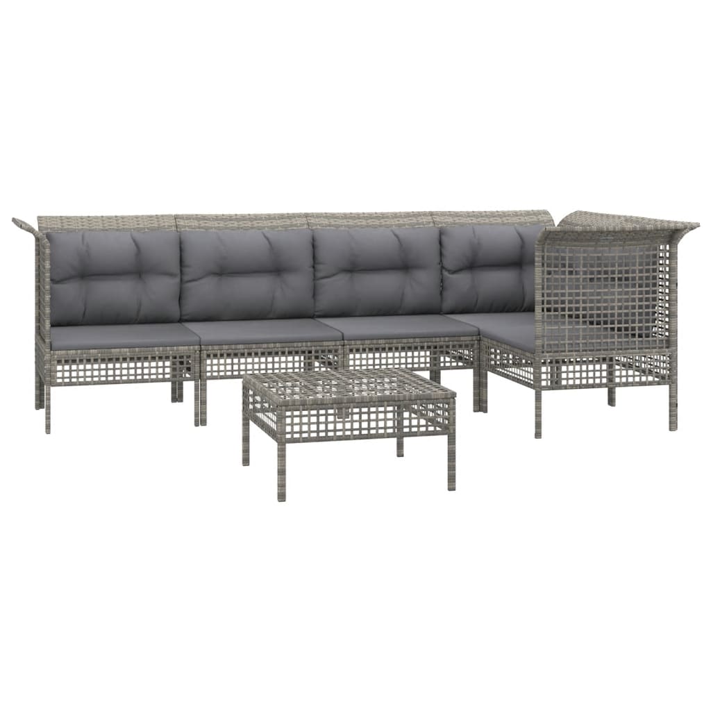 Set de muebles de jardín 6 pzas y cojines ratán sintético gris vidaXL