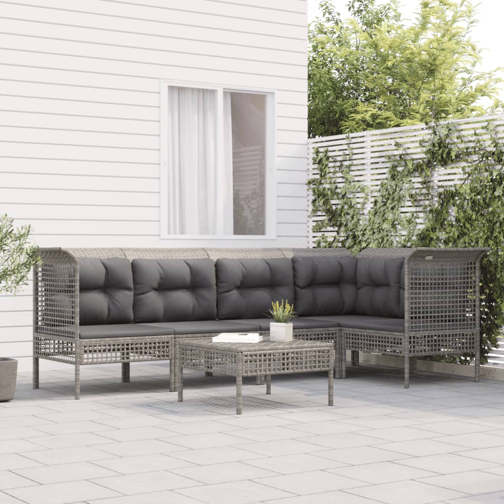 Vetonek Set de muebles de jardín 6 pzas y cojines ratán sintético gris