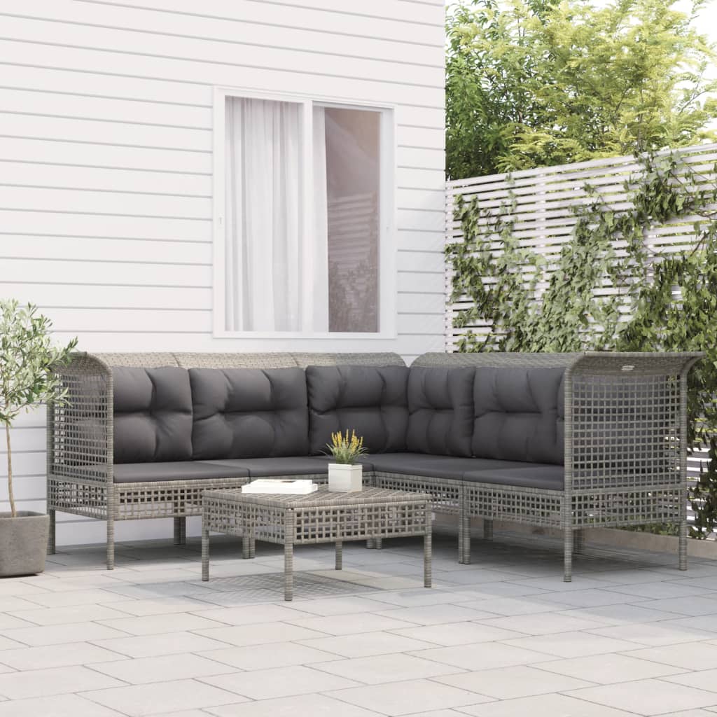 Vetonek Set de muebles de jardín 6 pzas y cojines ratán sintético gris