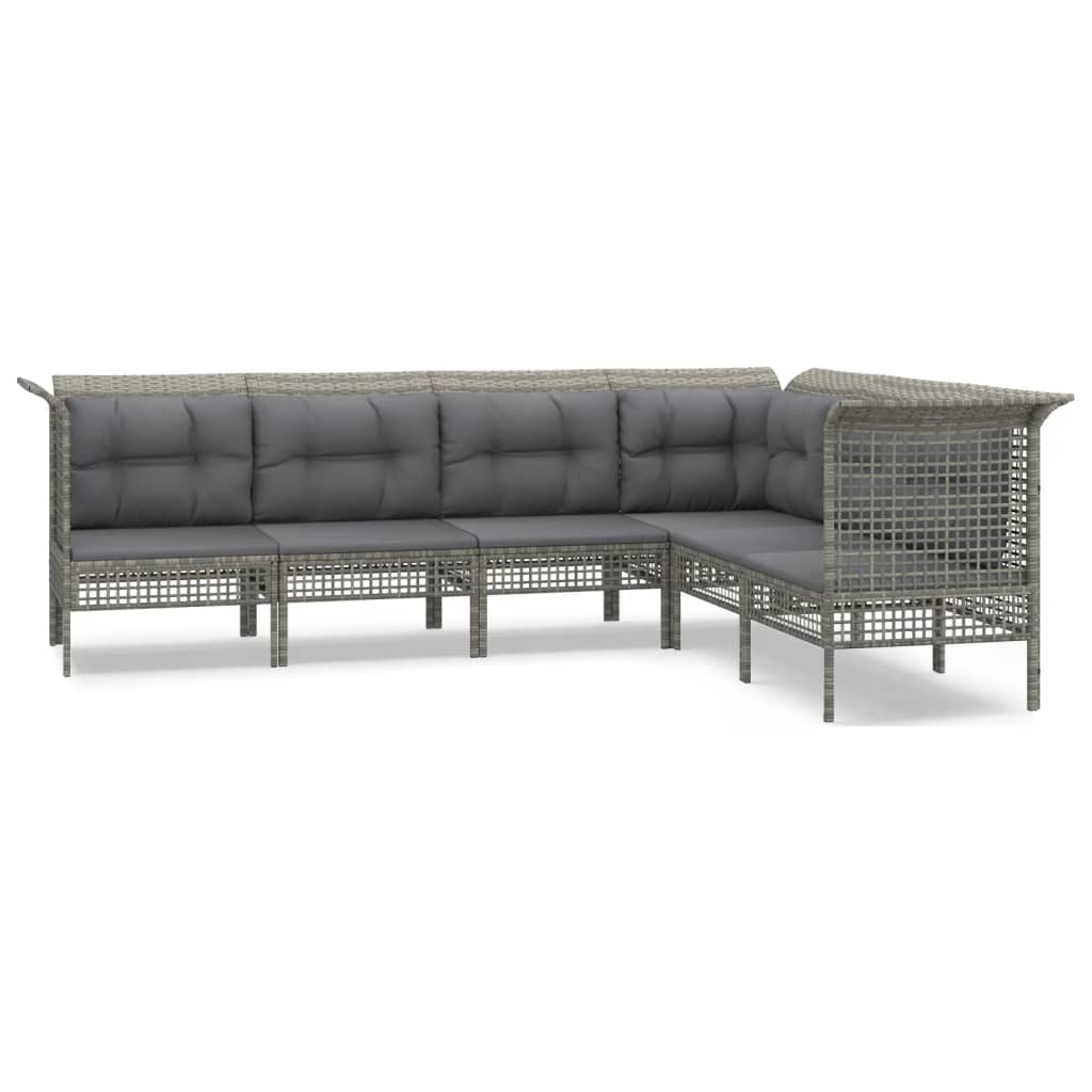 Set de muebles de jardín 6 pzas y cojines ratán sintético gris vidaXL