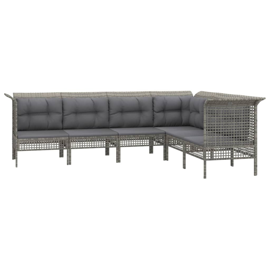 Set de muebles de jardín 6 pzas y cojines ratán sintético gris vidaXL