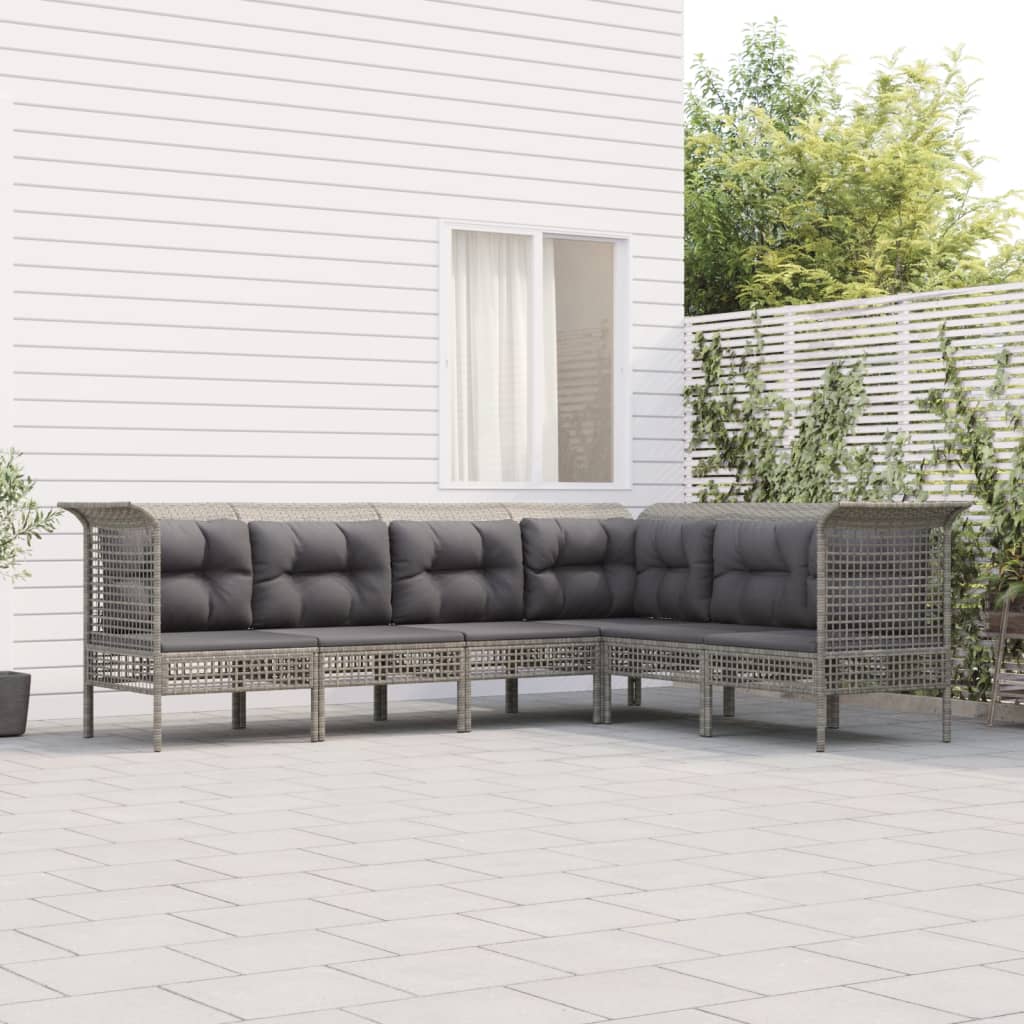 Vetonek Set de muebles de jardín 6 pzas y cojines ratán sintético gris