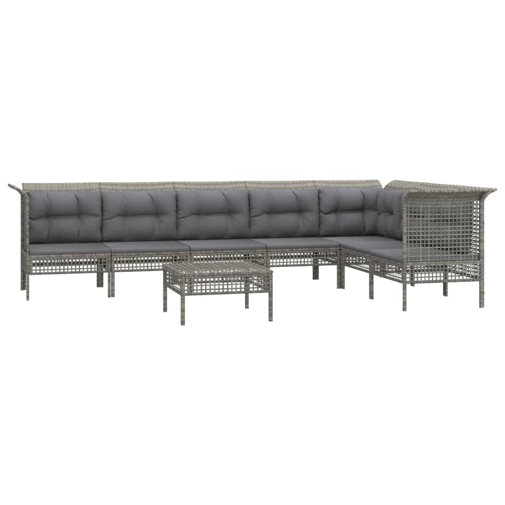 Set de muebles de jardín 8 pzas y cojines ratán sintético gris