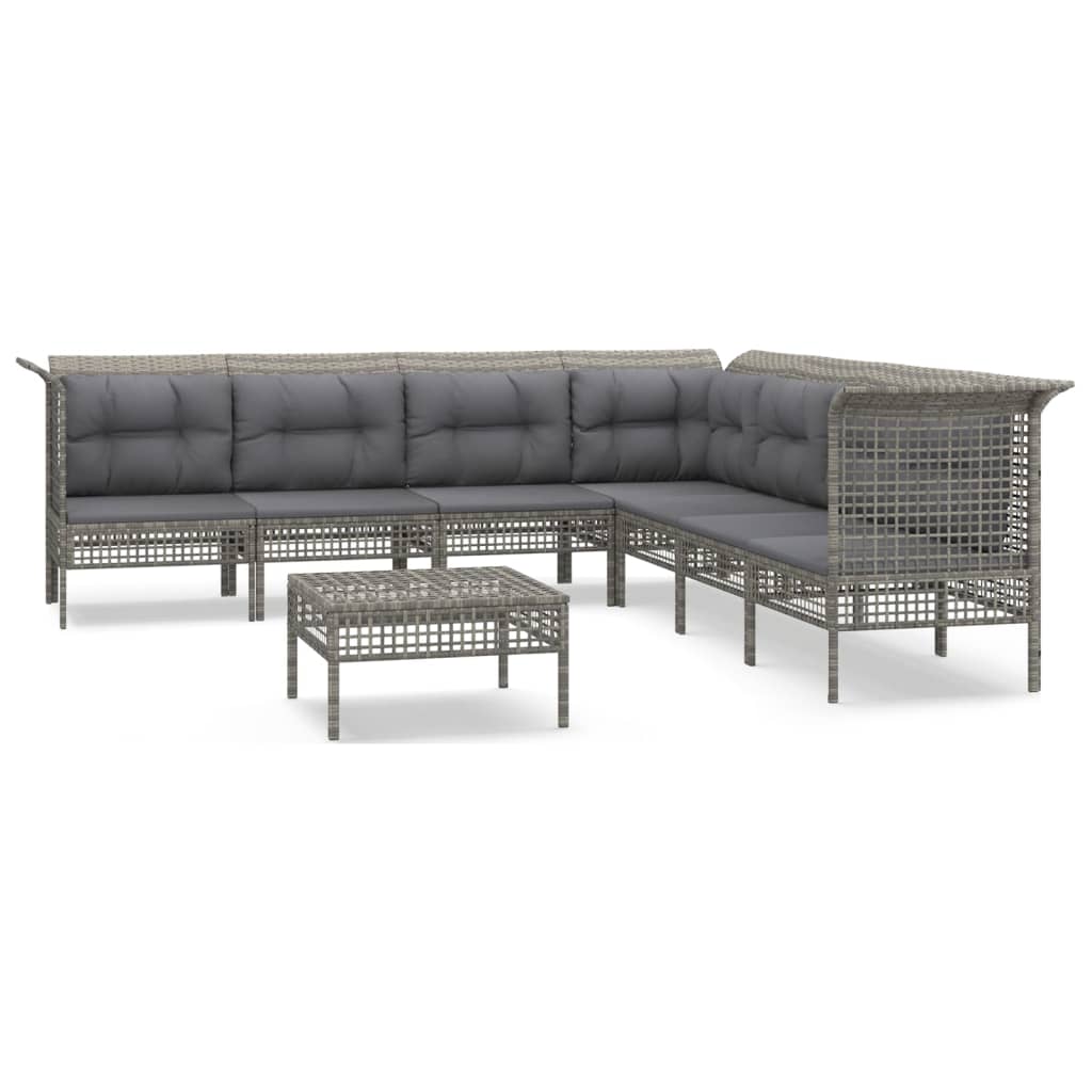 Set de muebles de jardín 8 pzas y cojines ratán sintético gris vidaXL