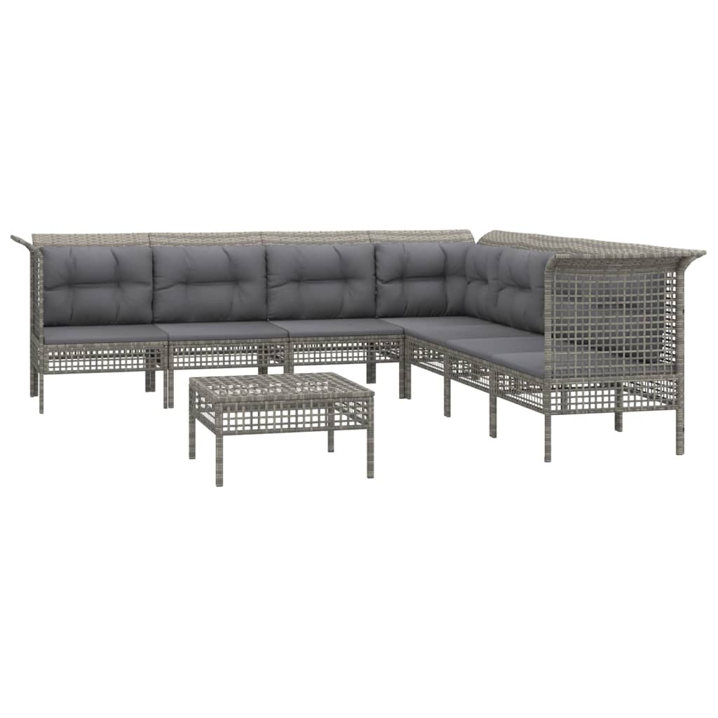 Set de muebles de jardín 8 pzas y cojines ratán sintético gris vidaXL