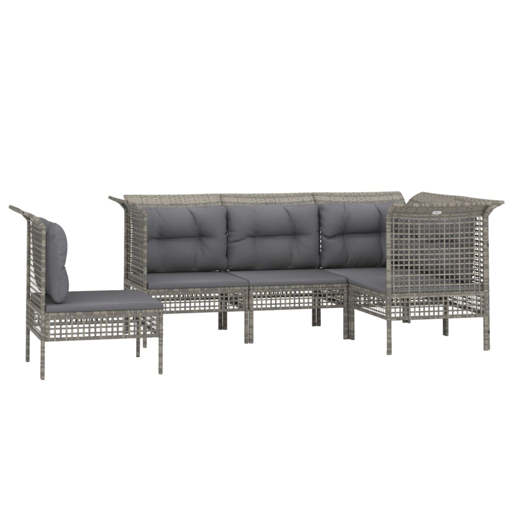 Set de muebles de jardín 5 pzas y cojines ratán sintético gris vidaXL