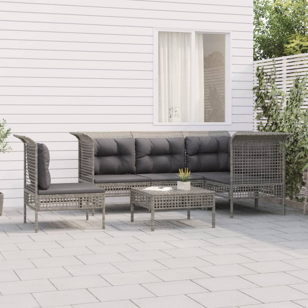 Vetonek Set de muebles de jardín 6 pzas y cojines ratán sintético gris