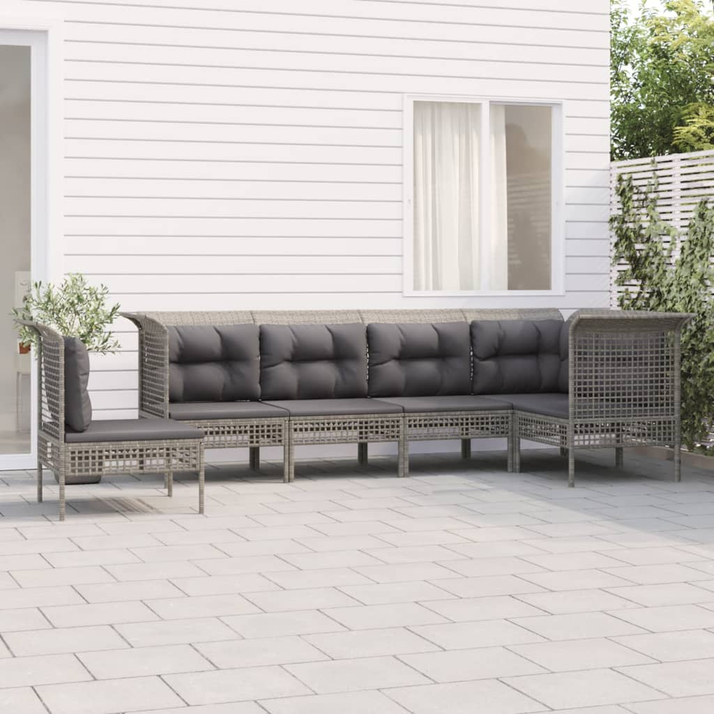 Vetonek Set de muebles de jardín 6 pzas y cojines ratán sintético gris