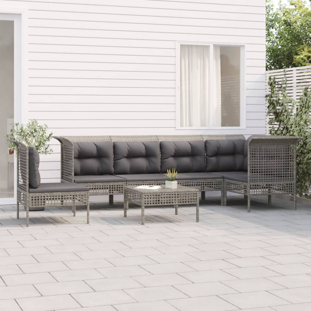 Vetonek Set de muebles de jardín 7 pzas y cojines ratán sintético gris