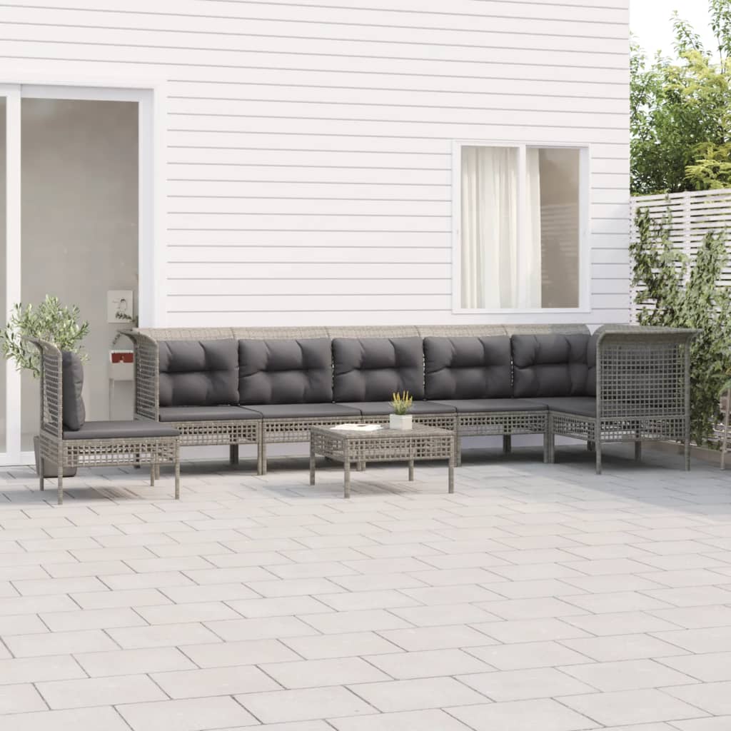 Vetonek Set de muebles de jardín 8 pzas y cojines ratán sintético gris