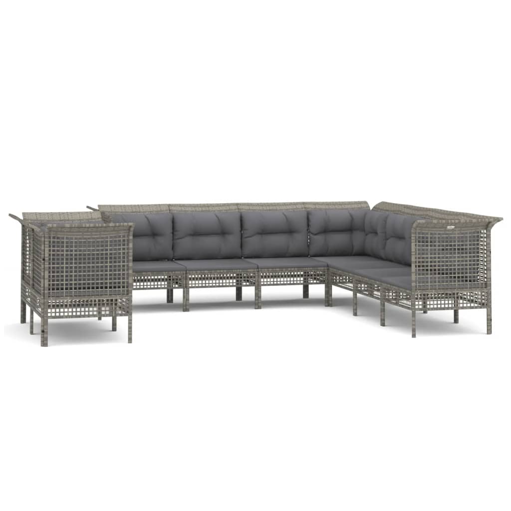 Set de muebles de jardín 9 pzas y cojines ratán sintético gris vidaXL