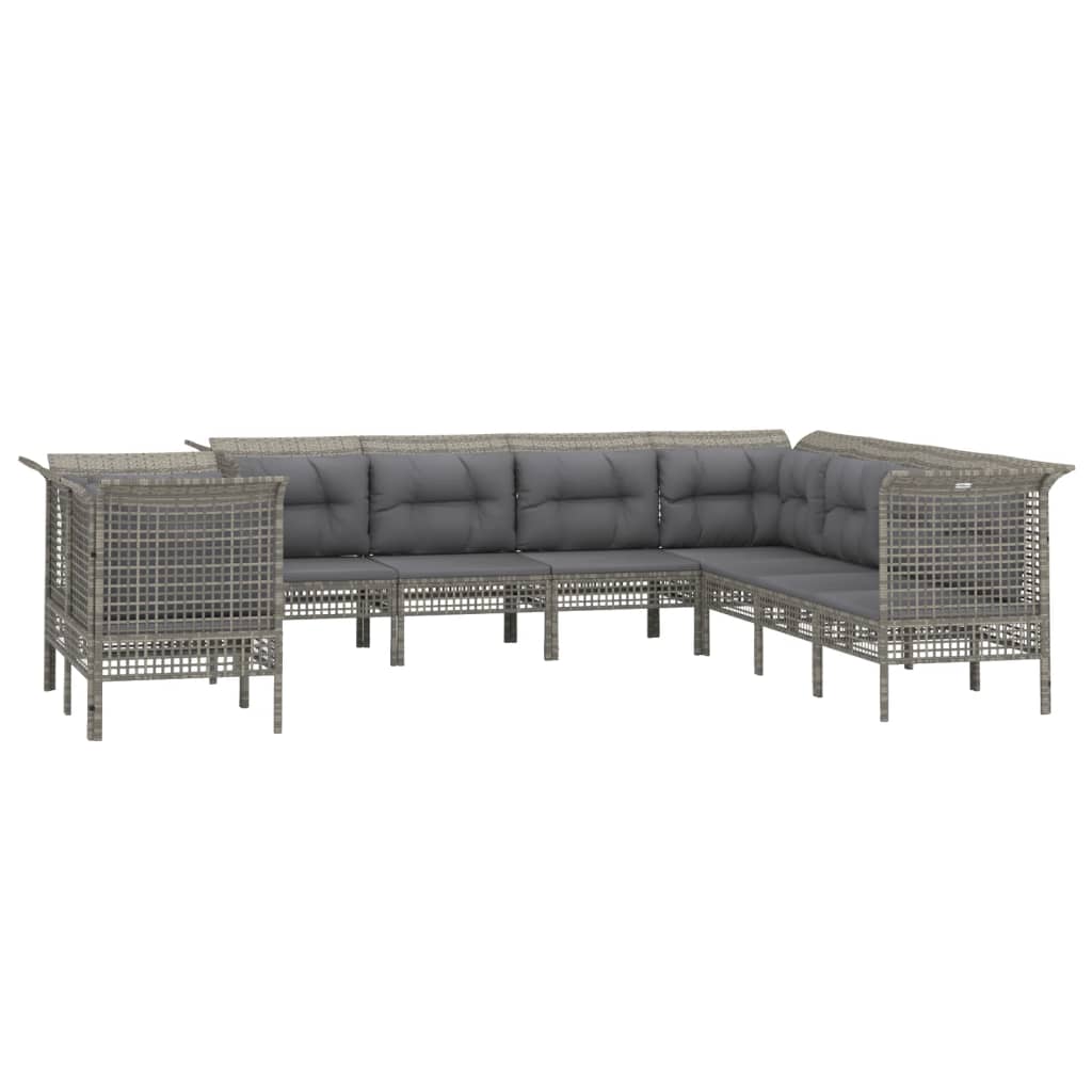 Set de muebles de jardín 9 pzas y cojines ratán sintético gris vidaXL