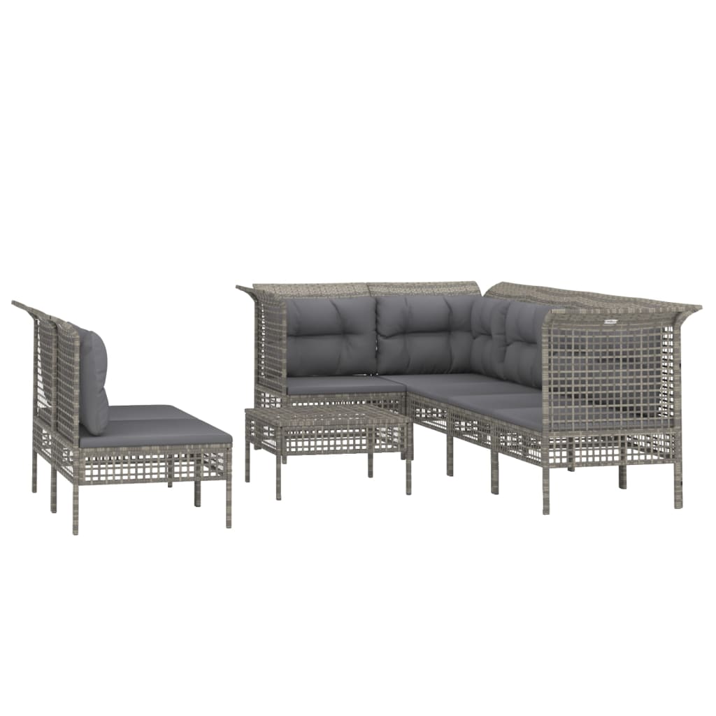 Set de muebles de jardín 8 pzas y cojines ratán sintético gris