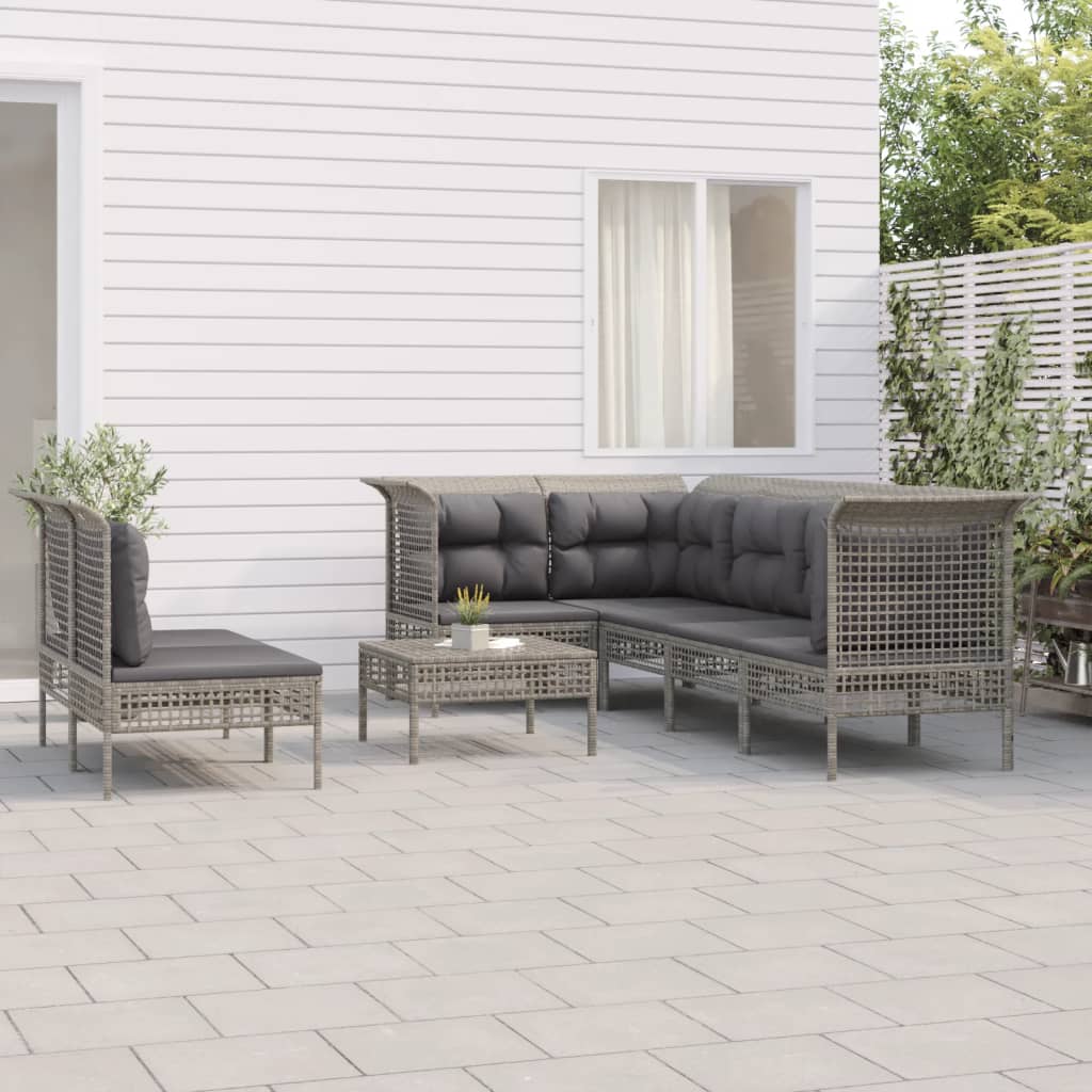 Vetonek Set de muebles de jardín 8 pzas y cojines ratán sintético gris