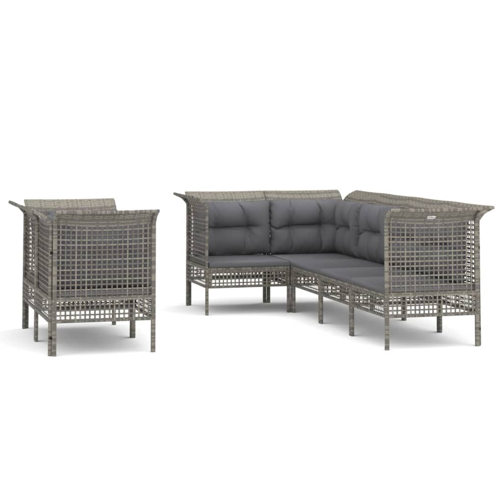 Set de muebles de jardín 7 pzas y cojines ratán sintético gris vidaXL