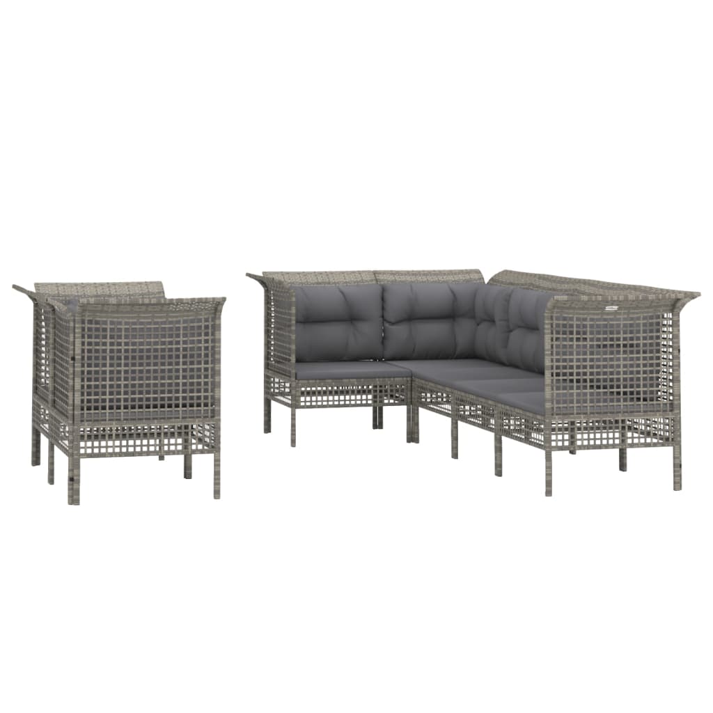 Set de muebles de jardín 7 pzas y cojines ratán sintético gris vidaXL