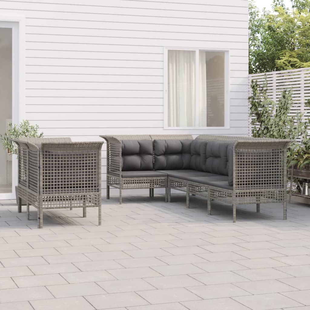 Vetonek Set de muebles de jardín 7 pzas y cojines ratán sintético gris