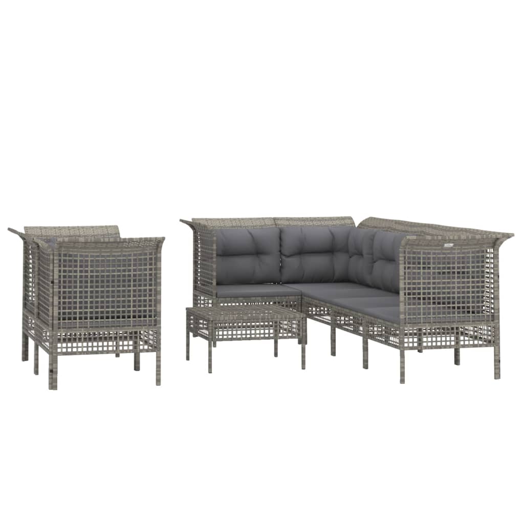 Set de muebles de jardín 8 pzas y cojines ratán sintético gris