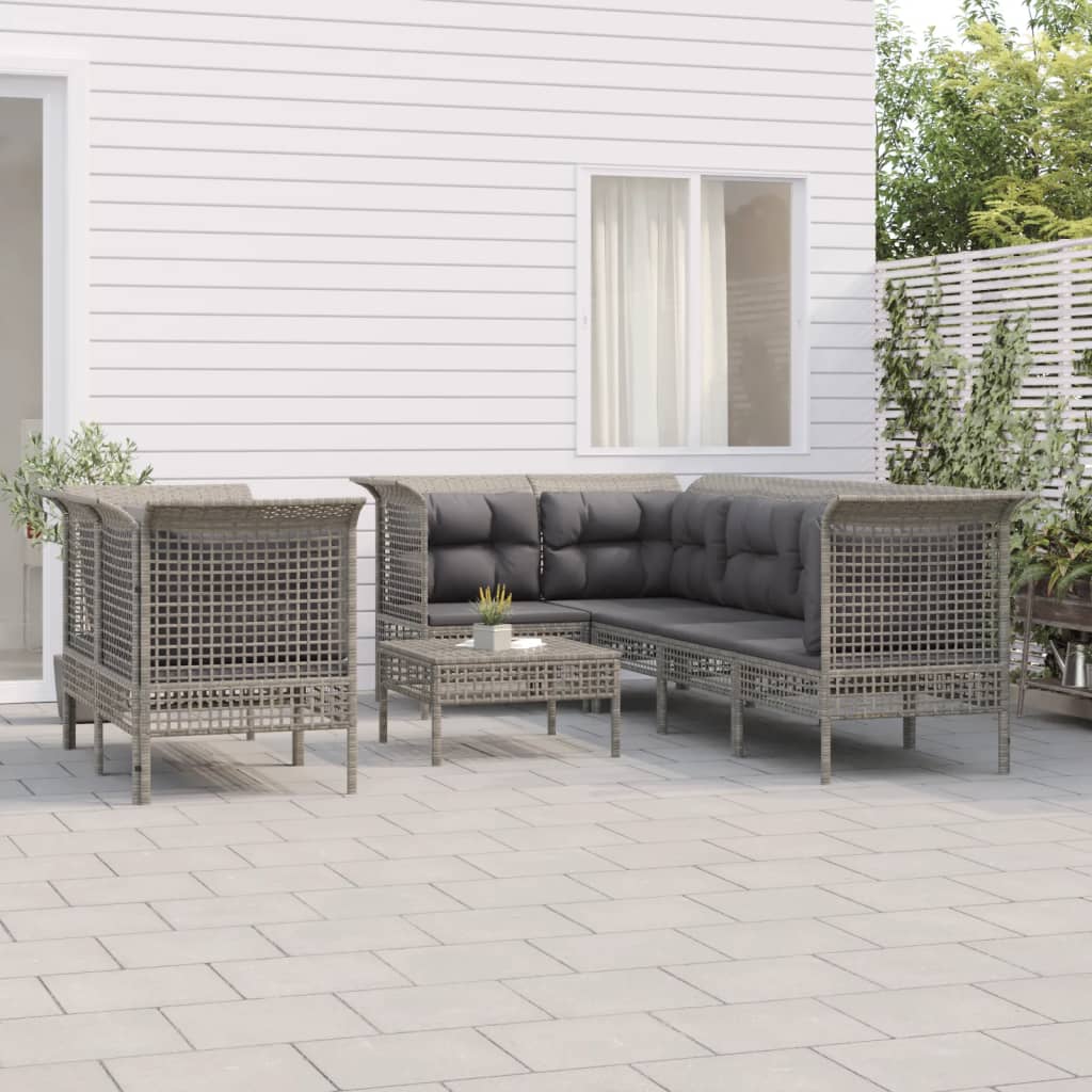 Vetonek Set de muebles de jardín 8 pzas y cojines ratán sintético gris