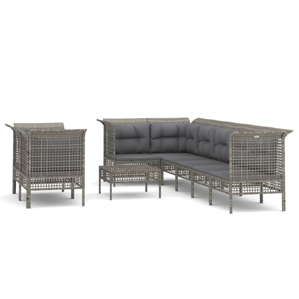 Set de muebles de jardín 9 pzas y cojines ratán sintético gris vidaXL