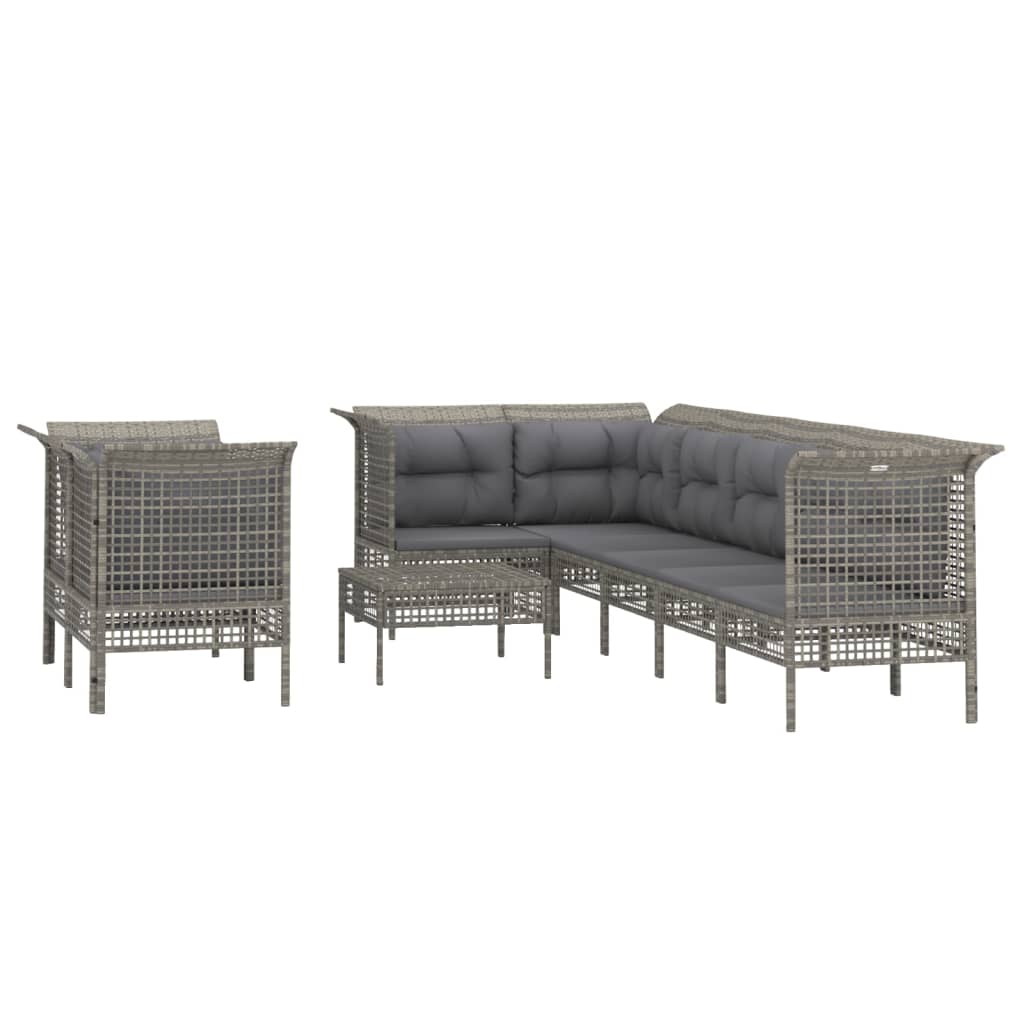 Set de muebles de jardín 9 pzas y cojines ratán sintético gris vidaXL