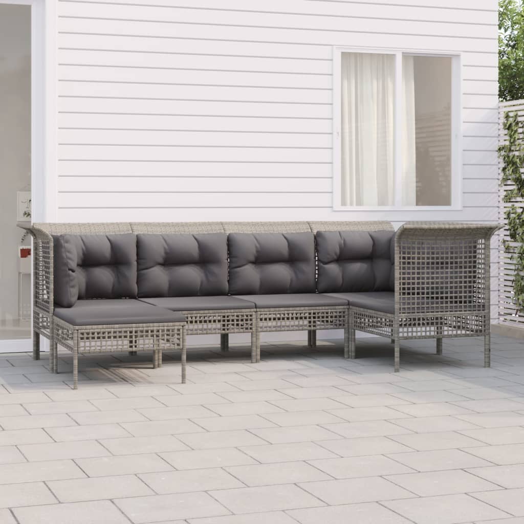 Vetonek Set de muebles de jardín 6 pzas y cojines ratán sintético gris