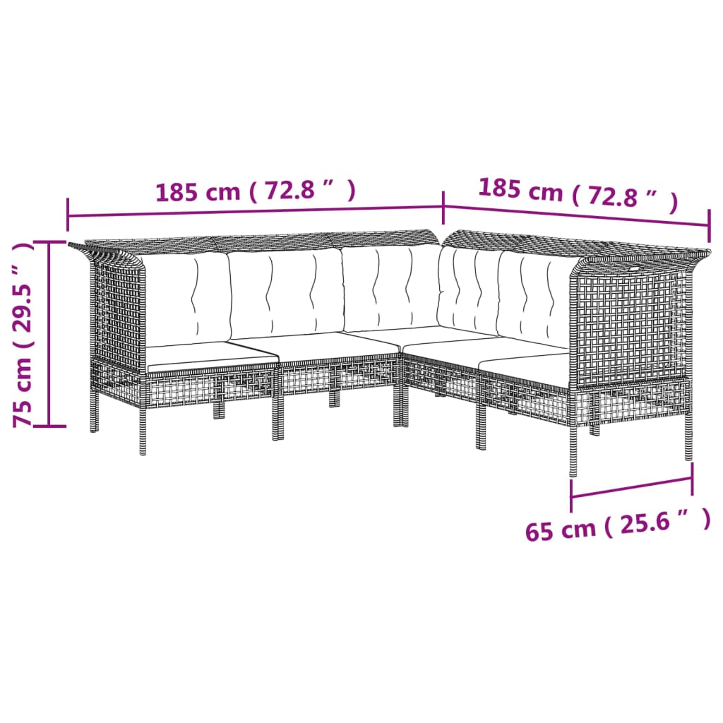 Set de muebles de jardín 6 pzas y cojines ratán sintético gris vidaXL