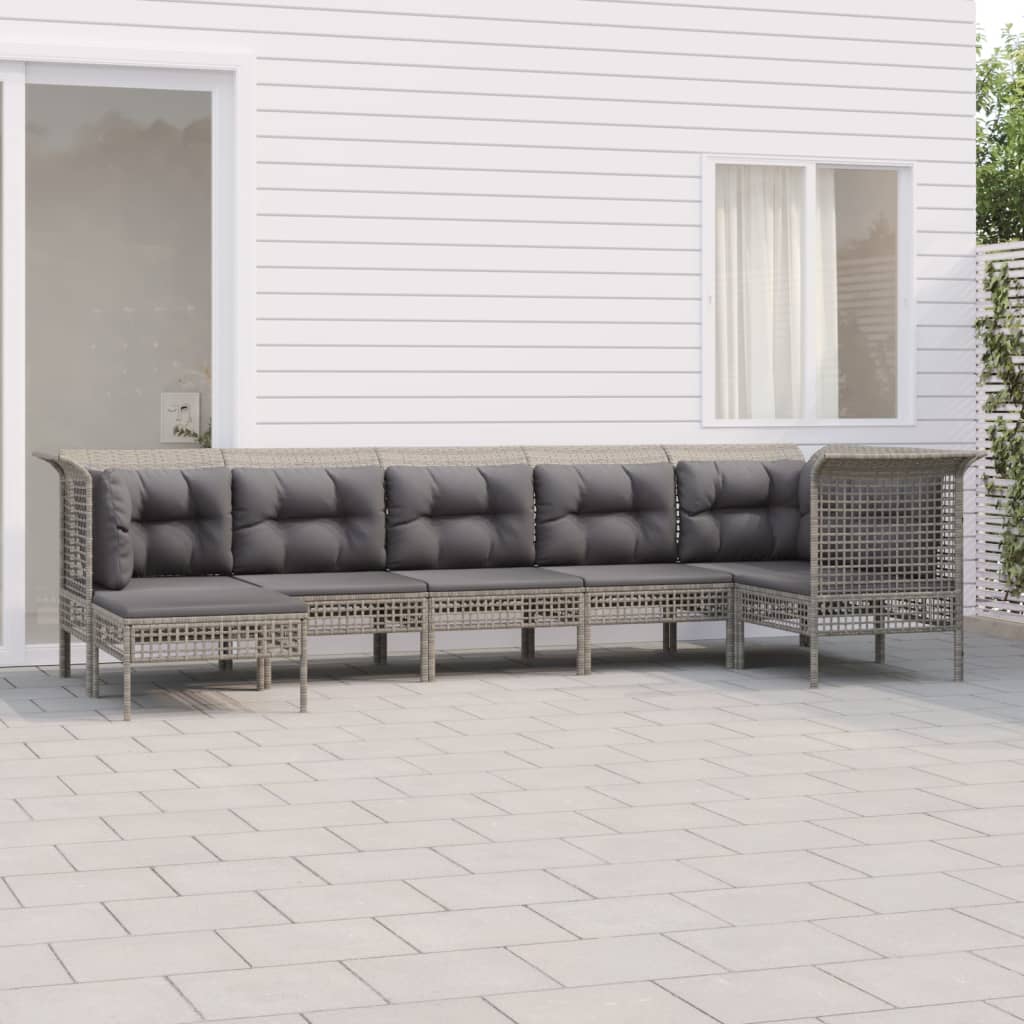 Vetonek Set de muebles de jardín 7 pzas y cojines ratán sintético gris