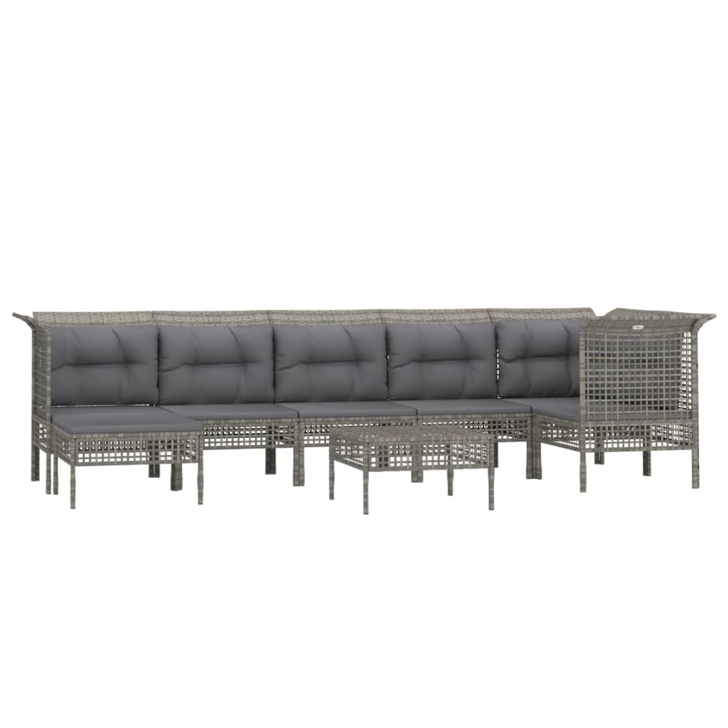 Set de muebles de jardín 8 pzas y cojines ratán sintético gris