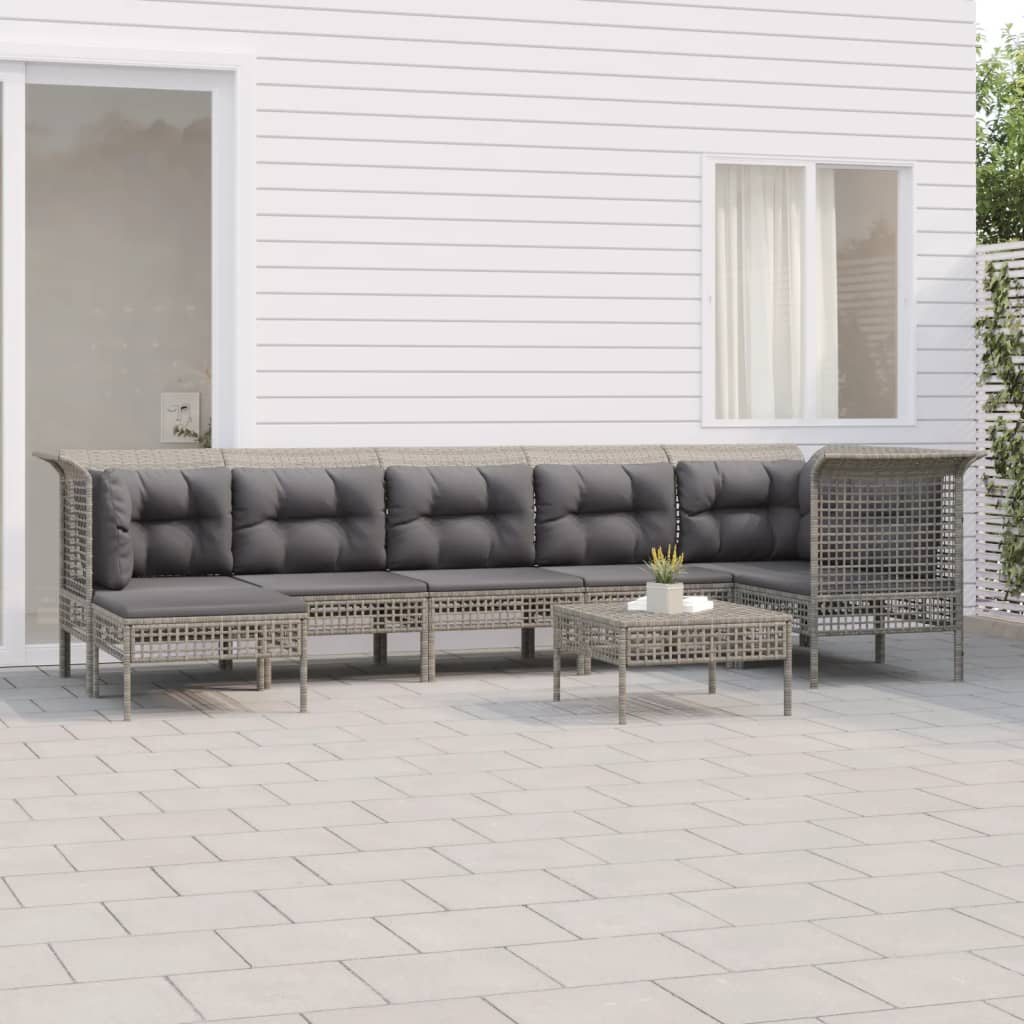 Vetonek Set de muebles de jardín 8 pzas y cojines ratán sintético gris