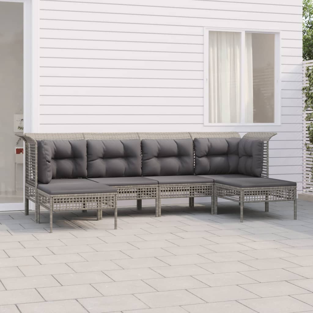 Vetonek Set de muebles de jardín 6 pzas y cojines ratán sintético gris