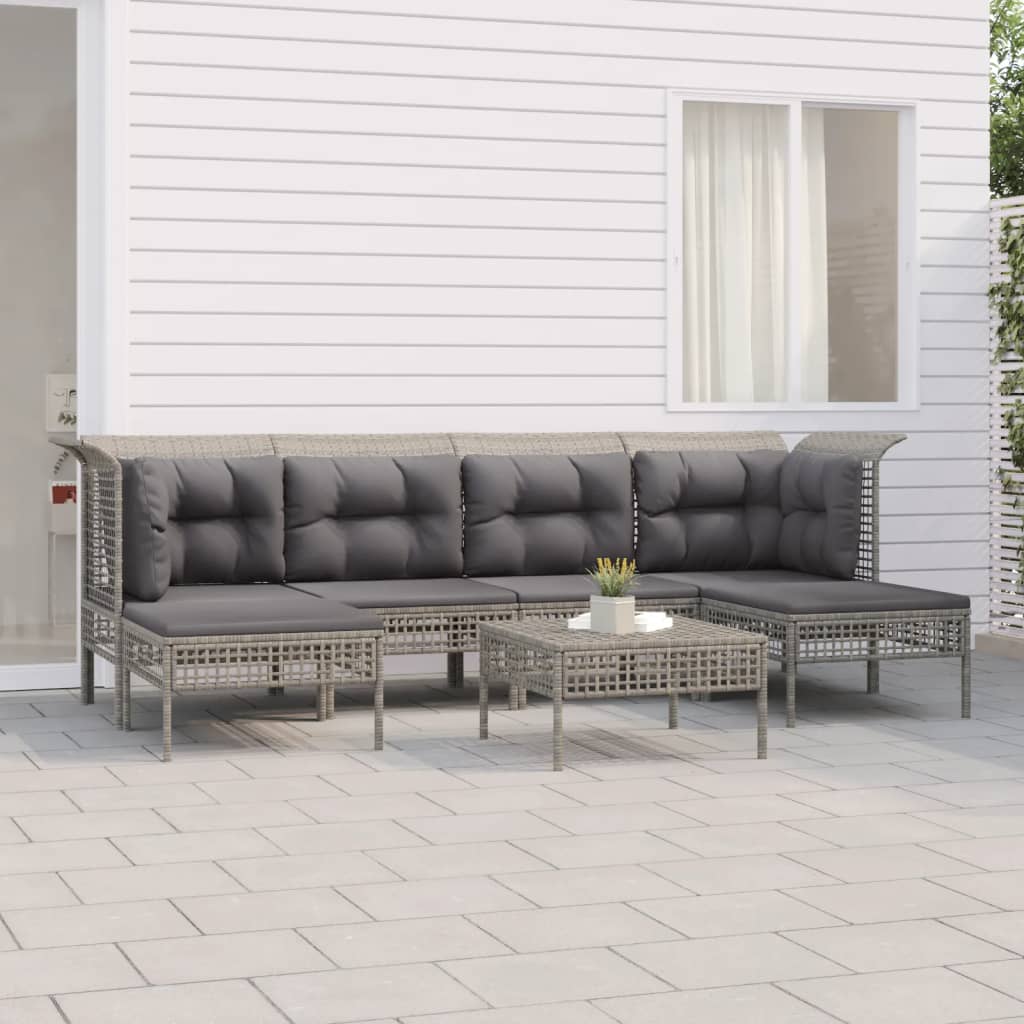 Vetonek Set de muebles de jardín 7 pzas y cojines ratán sintético gris