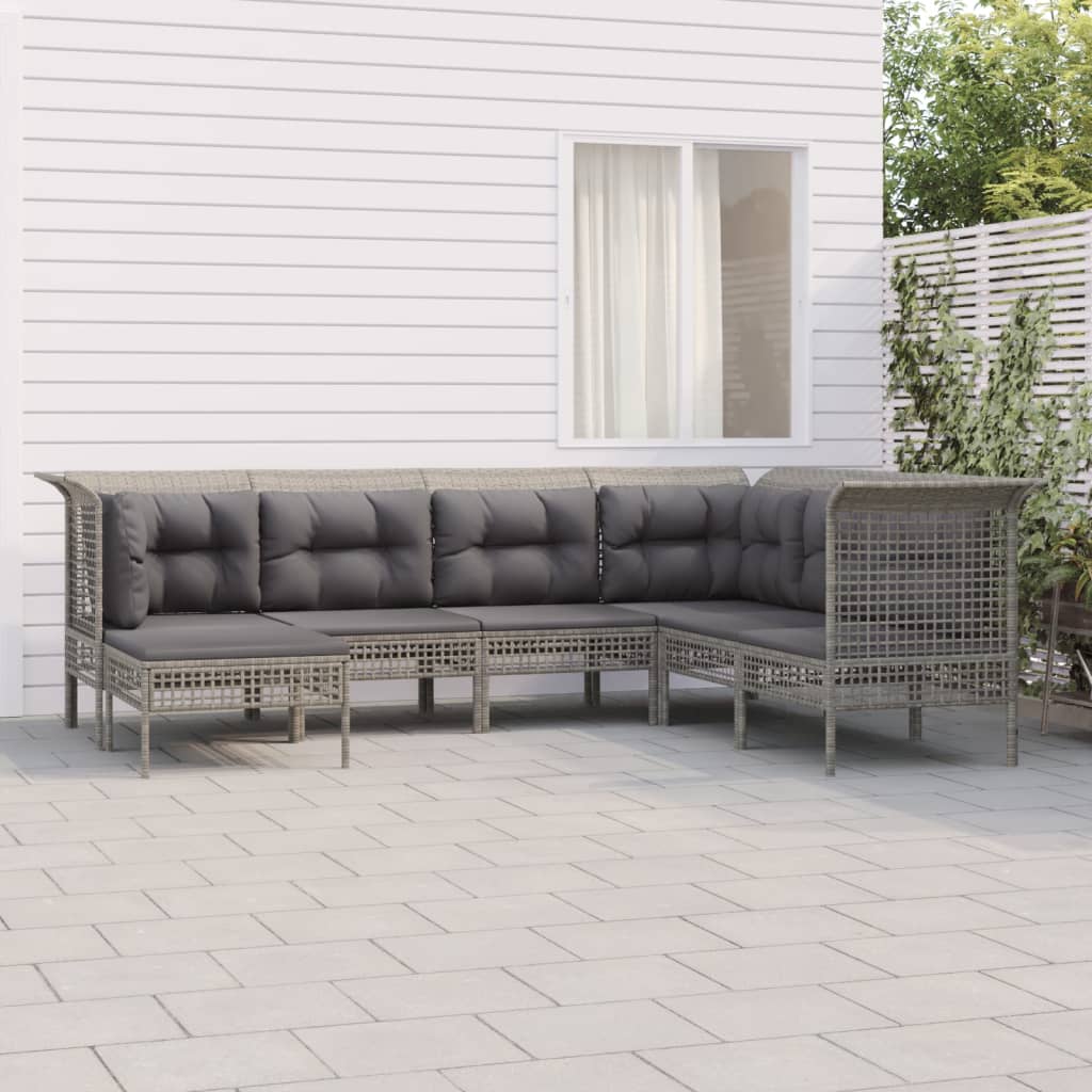 Vetonek Set de muebles de jardín 7 pzas y cojines ratán sintético gris