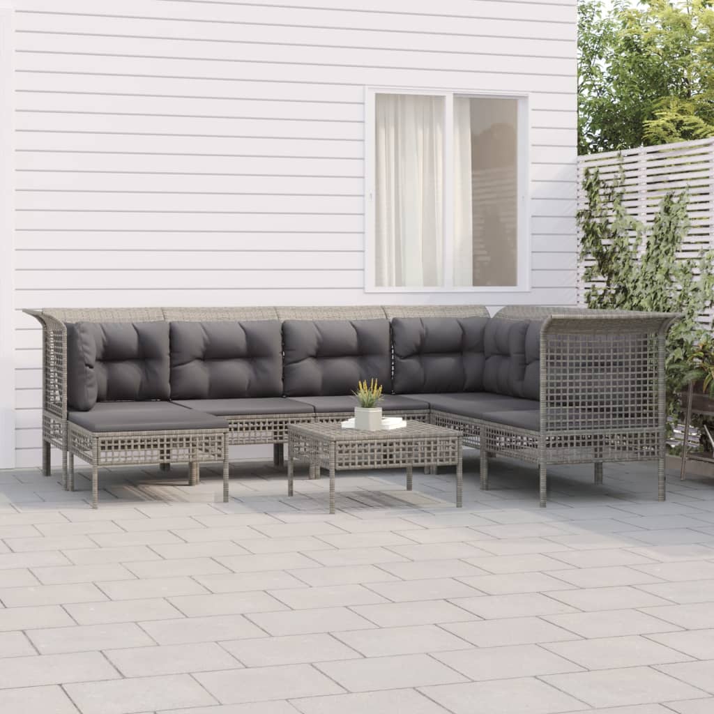 Vetonek Set de muebles de jardín 8 pzas y cojines ratán sintético gris