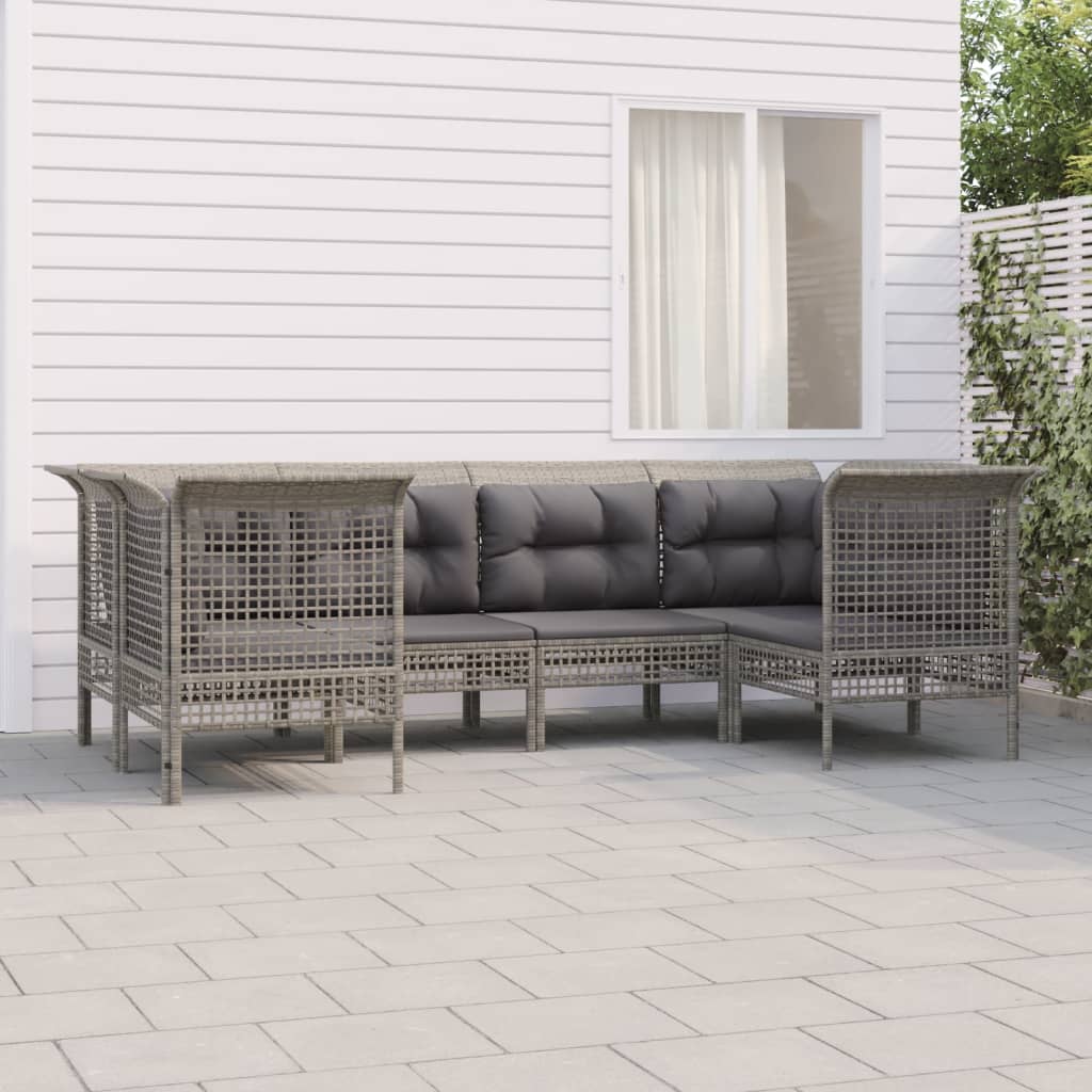 Vetonek Set de muebles de jardín 6 pzas y cojines ratán sintético gris