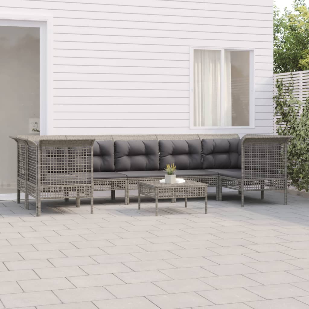 Vetonek Set de muebles de jardín 8 pzas y cojines ratán sintético gris