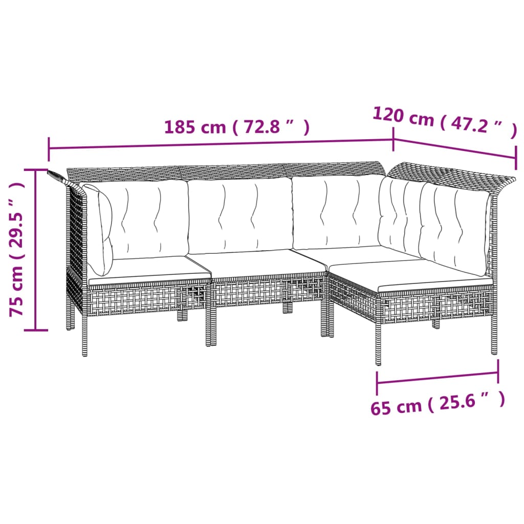 Set de muebles de jardín 11 pzas y cojines ratán sintético gris vidaXL