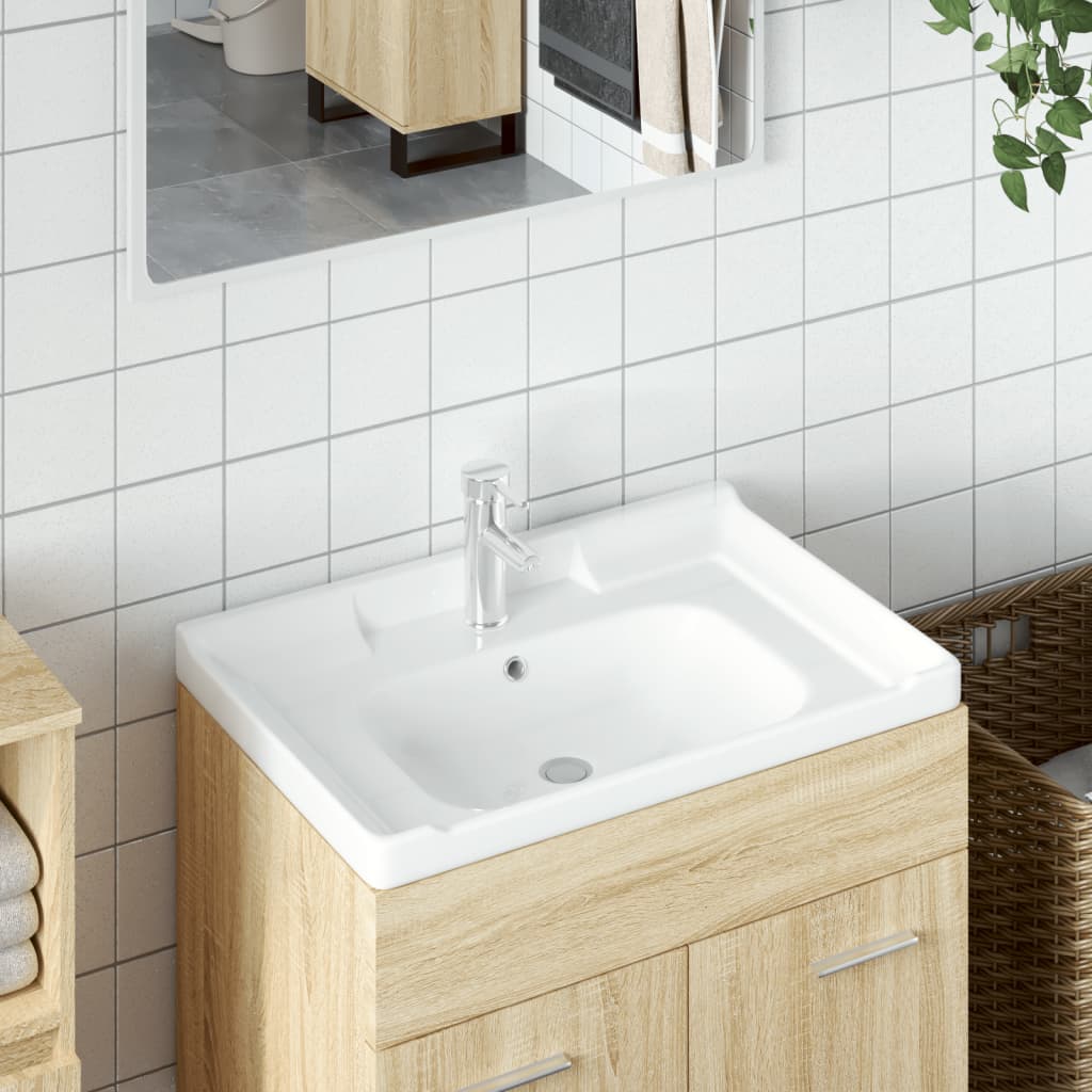 Vetonek Lavabo de baño rectangular cerámica blanco 61x48x23 cm