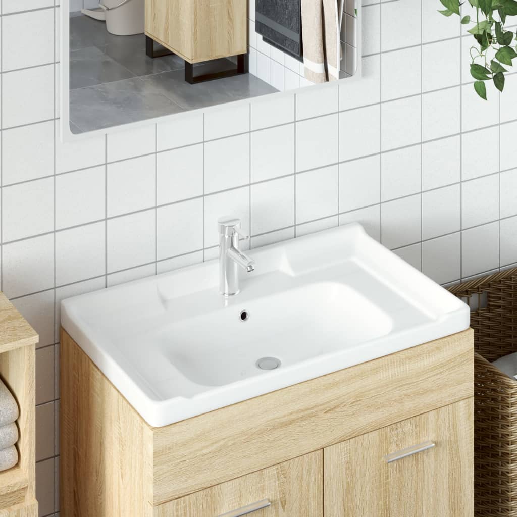 Vetonek Lavabo de baño rectangular cerámica blanco 81x48x23 cm