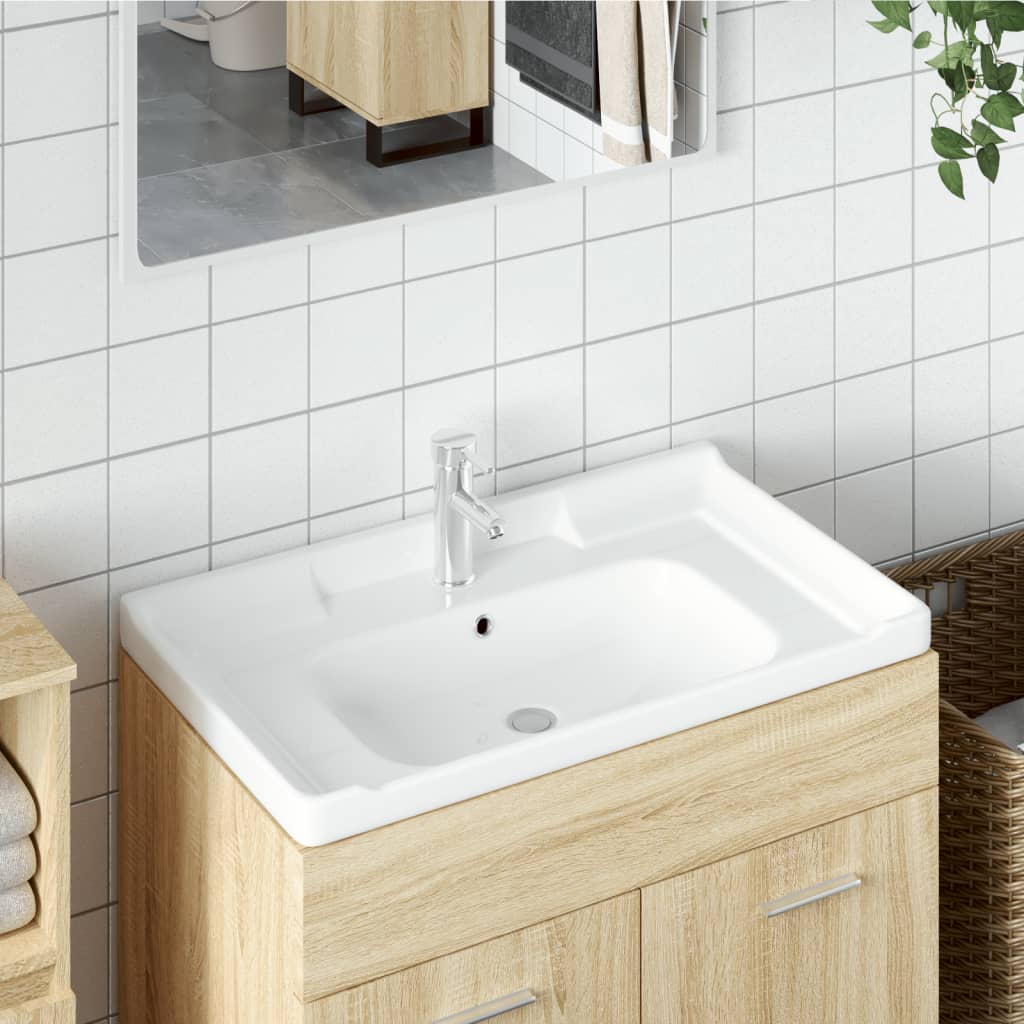 Vetonek Lavabo de baño rectangular cerámica blanco 91,5x48x23 cm